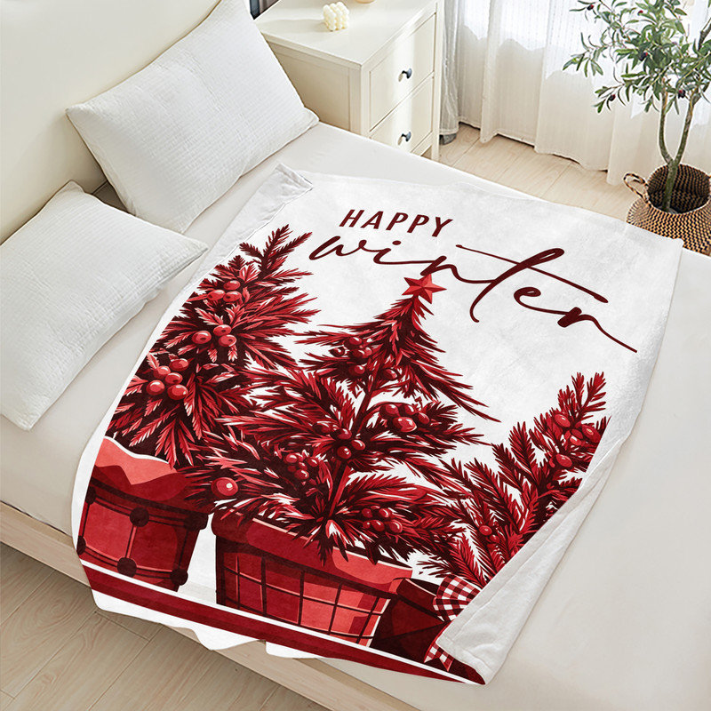Plaid de Noël en flanelle polaire JYK, léger, respirant, doux, chaud et confortable en microfibre pelucheuse, 76 x 102 cm, motif sapins d'hiver en pot