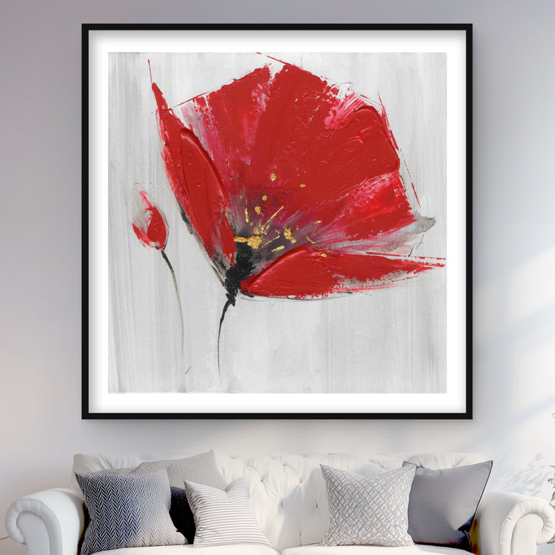 Two Red Flowers on Gray Background - Framed Botanical Print