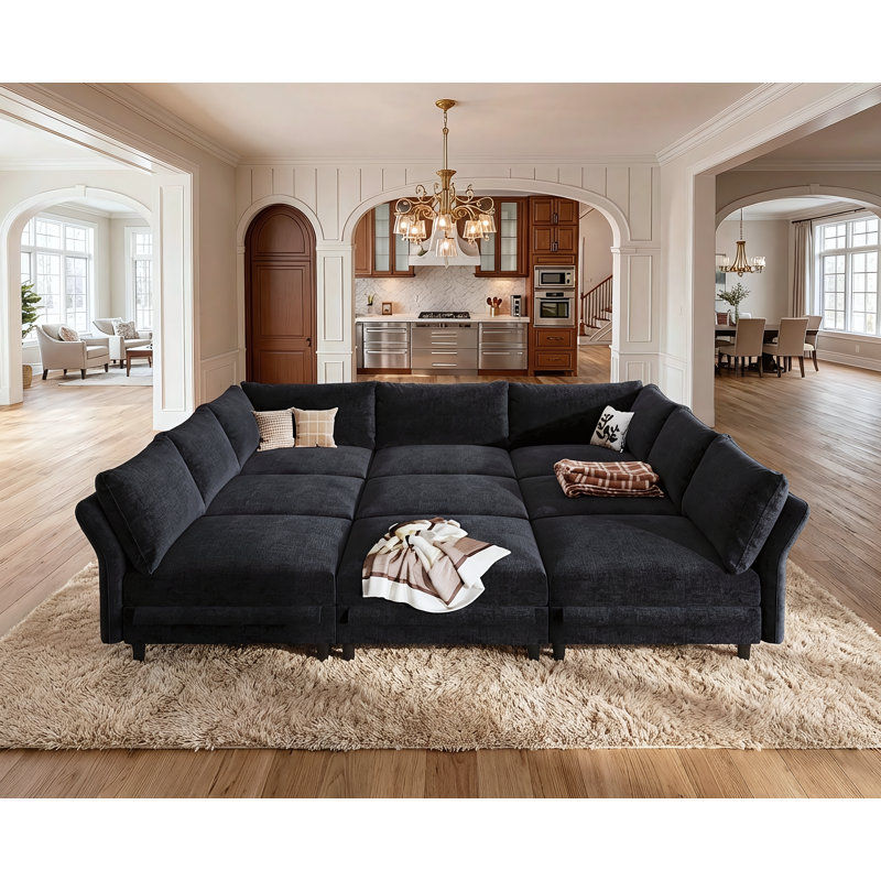 Allinson 9-Piece 126'' Wide Chenille Modular Freely Combined Sleeper Sofa | Large Variable U-Shaped Sectional Sofa With Storage For Living Room