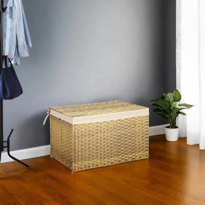 Panier de rangement avec couvercle, bac de rangement de 42,3 gallons (160 L), panier de rangement pour couverture tissée avec poignées, doublure pliable et amovible, structure en métal, pour chambre à coucher, salle de lavage