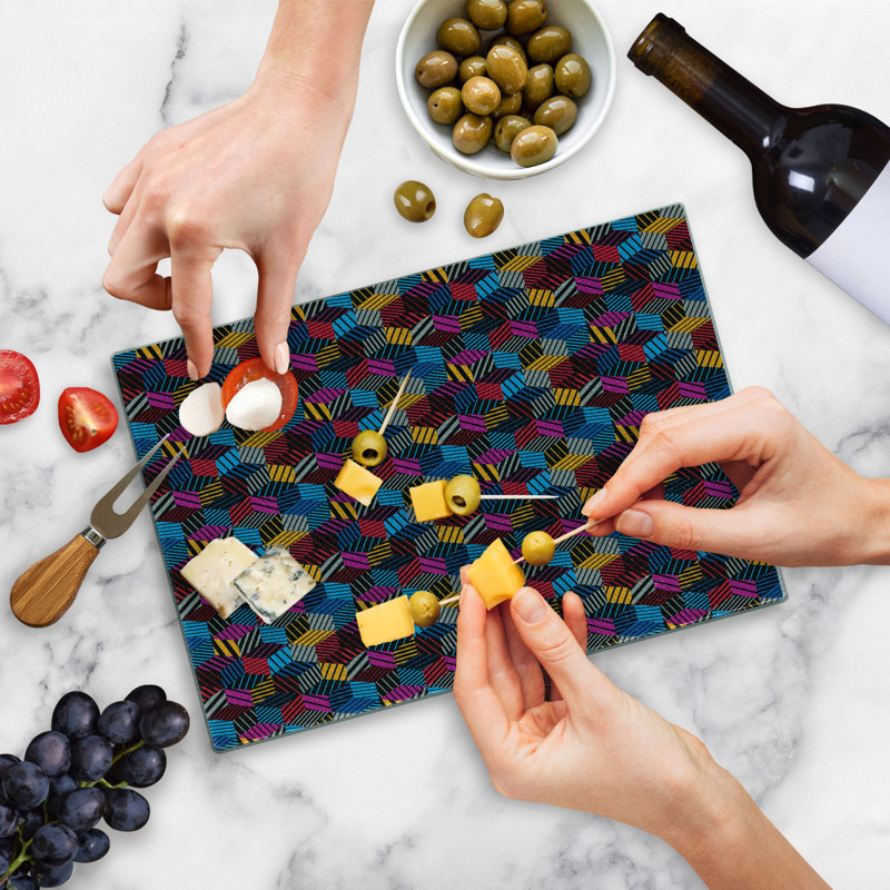 Ambesonne Geometric Tempered Glass Cutting Board 3D Cube Stripes Style Multicolor
