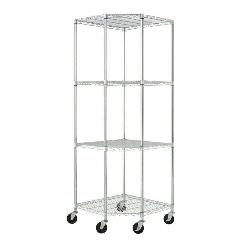 Adjustable Gray Steel 4-Tier Corner Shelving Unit with Wheels