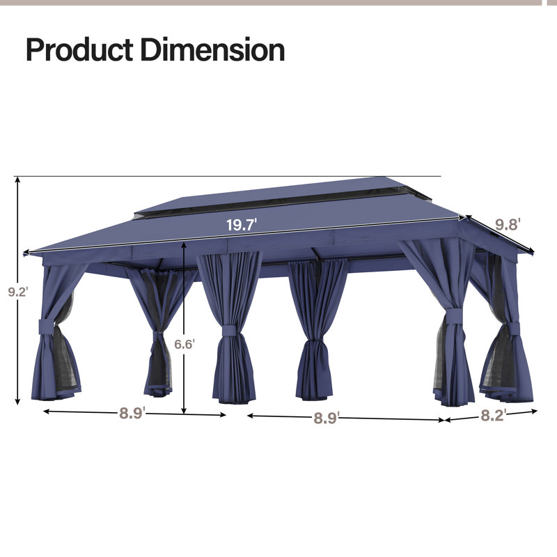 Heavy-Duty Outdoor Patio Gazebo with Double Tier Roof, Privacy Curtains & Mosquito Netting for Backyard, Garden & Lawn