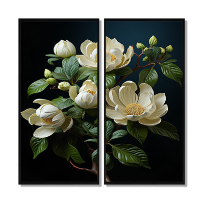 «Beige Art Of Magnolias», reproduction d'art sur toile encadrée, ensemble d'art mural floral beige de 2