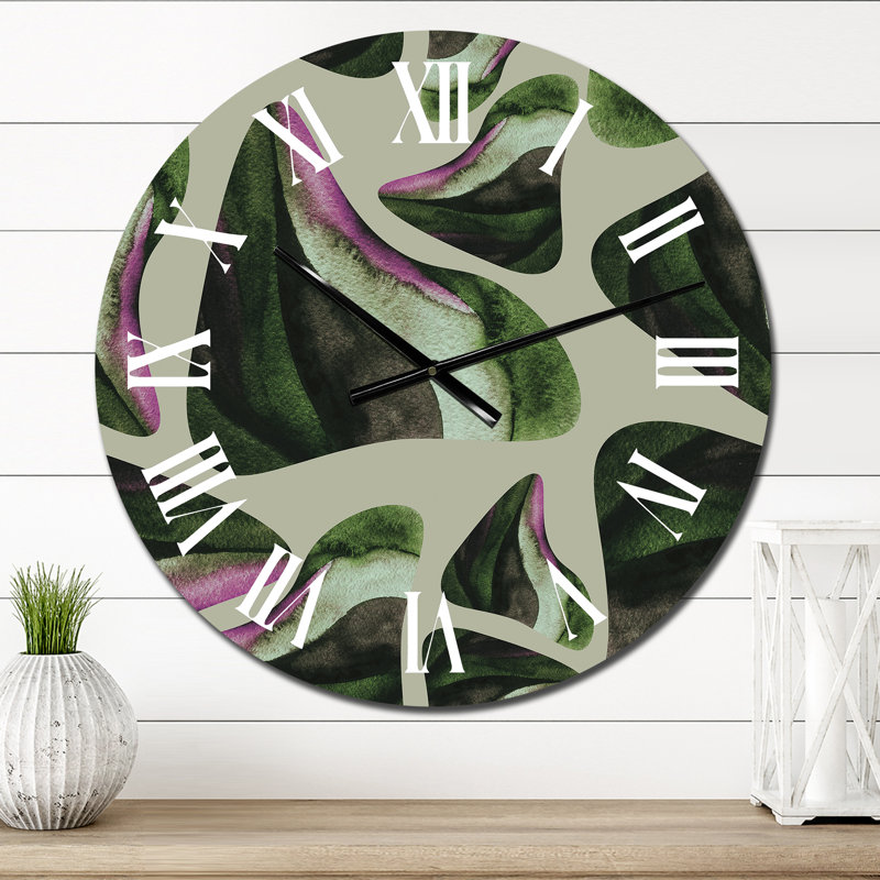 Abstrait abstrait éléments organiques vert foncé I - Horloge murale moderne, Moyen