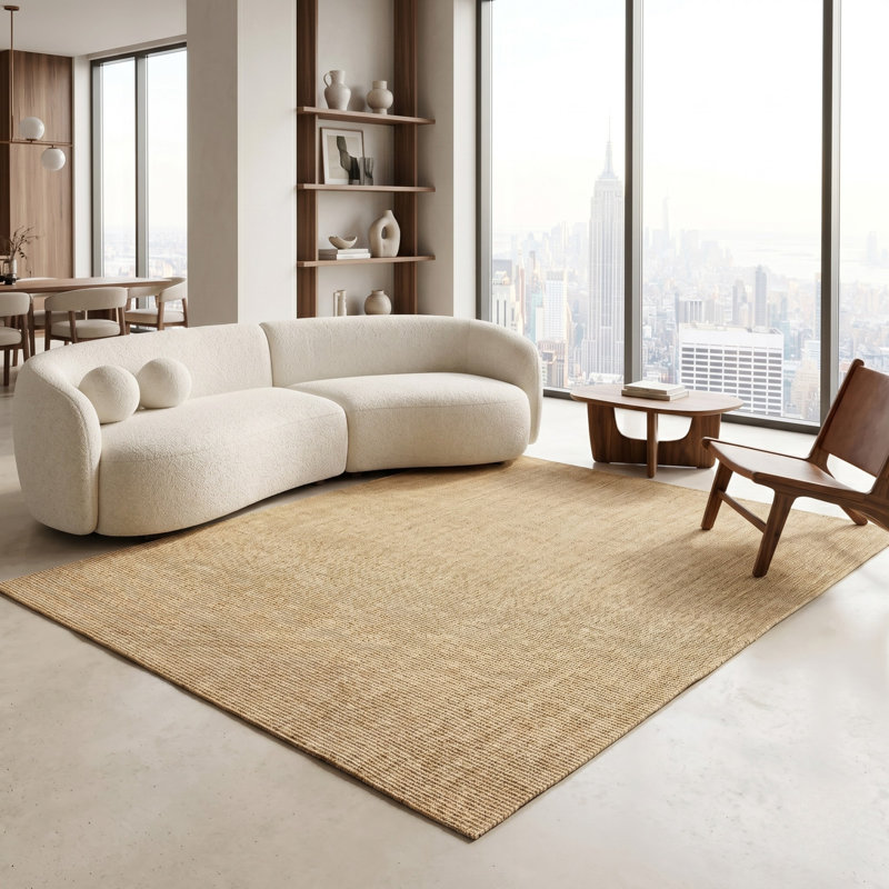 Tapis beige texturé tissé à plat en polypropylène tissé à la machine, Medium — 5'3" x 7'7"