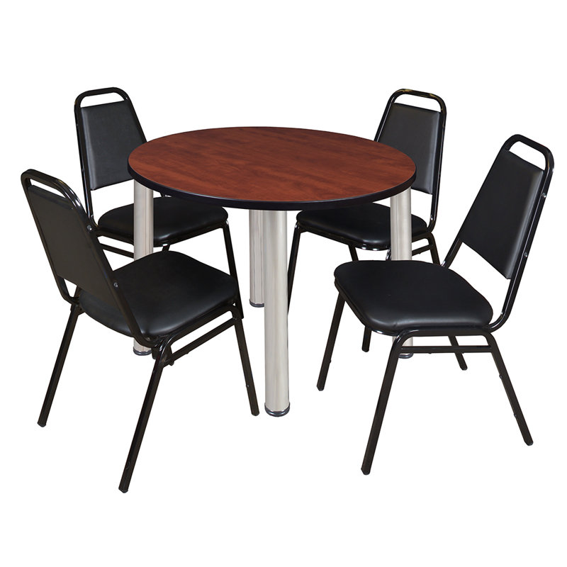 Plateau de table Kee, 4 chaises empilables, Cerisier, Chrome chrome, H 29 po x l 48 po x P 48 po