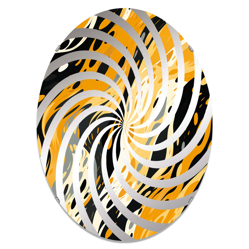 Jaune et noir avec peinture peinte Cheeta - Miroir décoratif à pois radiaux | Ovale, L 24 po x H 36 po