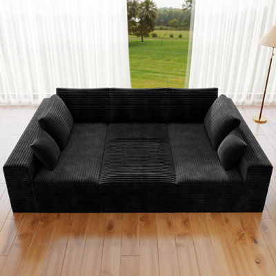 Koli 98" Modular Sofa Bed, Compression Lounge Couch for Basement, Apartment, Bedroom, Black Corduroy, No Assembly Required