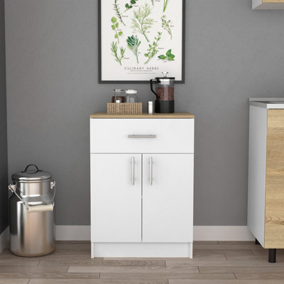 Armoire de rangement Pantry H 33 po, un tiroir, deux tablettes intérieures, deux portes, chêne blanc / clair