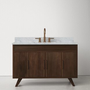 Taylor 49 in. Vanity Combo in Brown Teak with Carrara White Marble Top