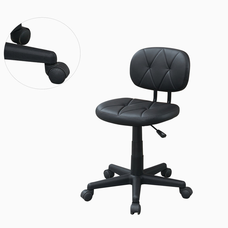 Executive Swivel Armless Black Leather Office Chair with Plastic Base