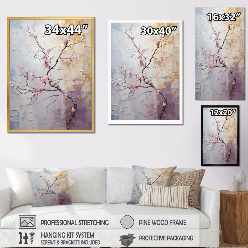 Décoration murale Blossom Tree Whispers Of Pink III - Floral and Botanical, H 44 po x l 34 po x P 1,5 po, Cadre flottant doré
