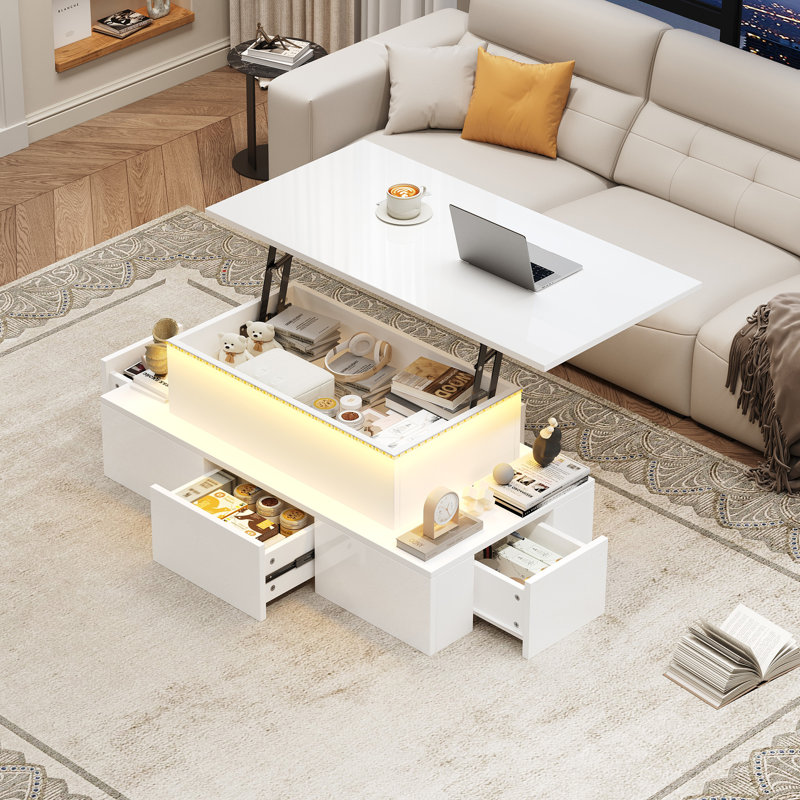 Lift Top Frame Coffee Table with Storage, 40cm H x 100cm L x 50cm W, White