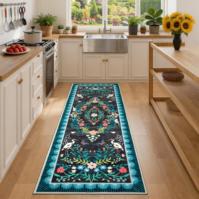 Tapis floraux pour salon, chambre à coucher, tapis rétro antidérapants lavables, grand tapis oriental délavé à poils courts