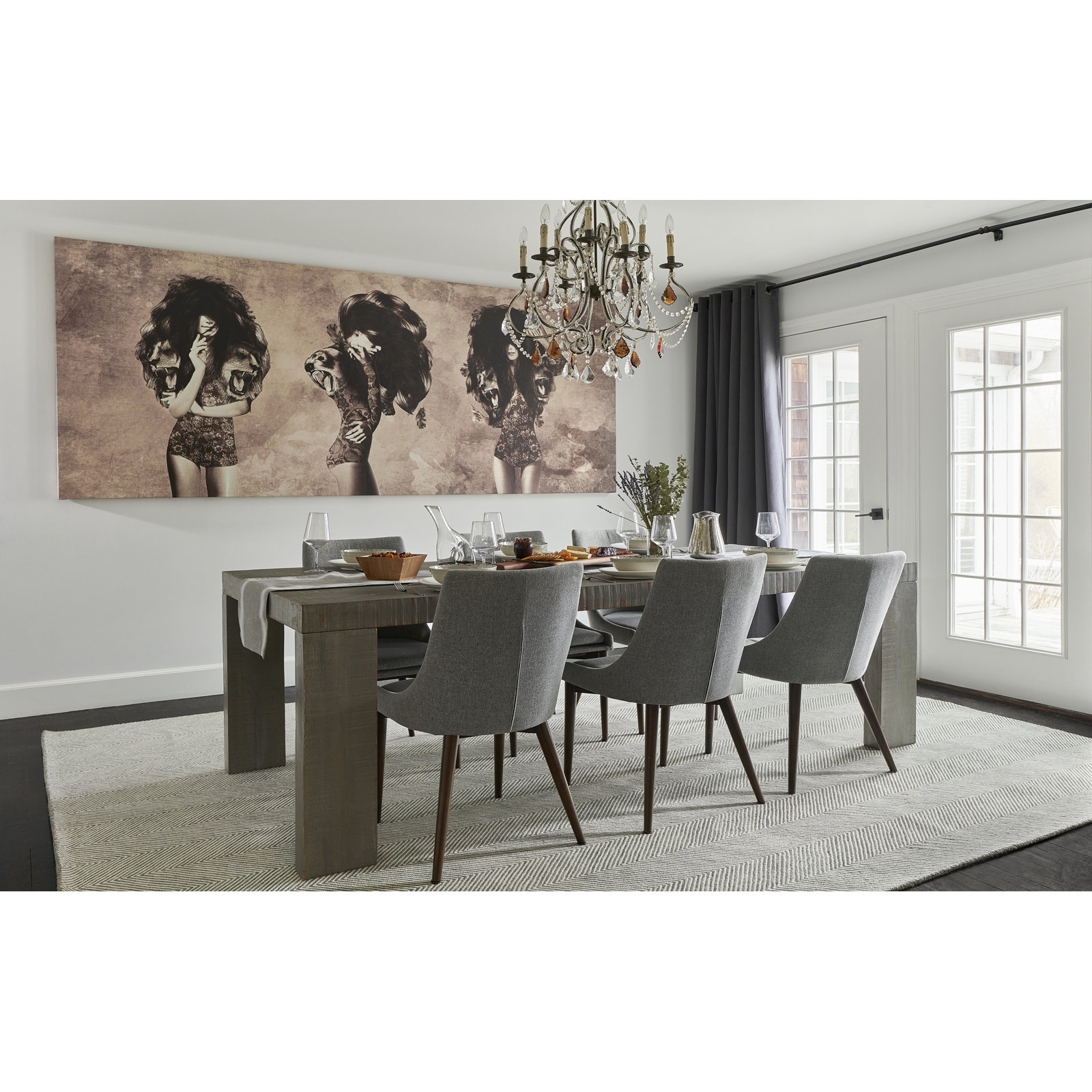 Wheaton Gray Beige Hand-Tufted Wool Chevron Rug, Rectangle 5' x 8'