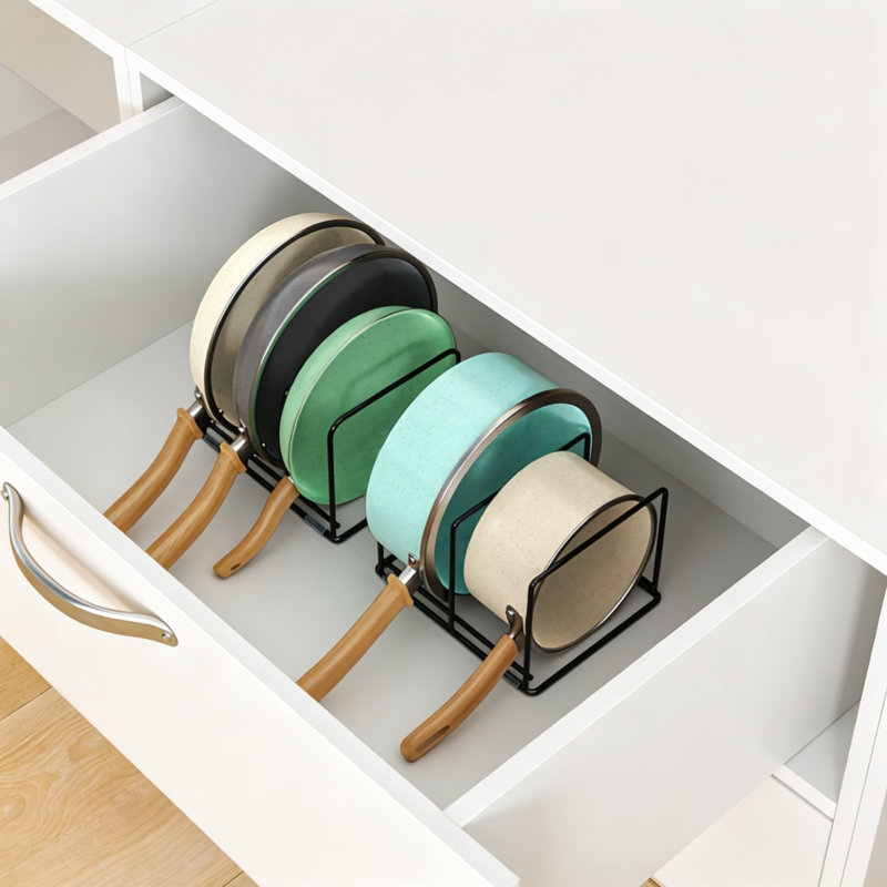 Étagère de rangement pour casseroles et poêles, 5 compartiments, ensemble de 2