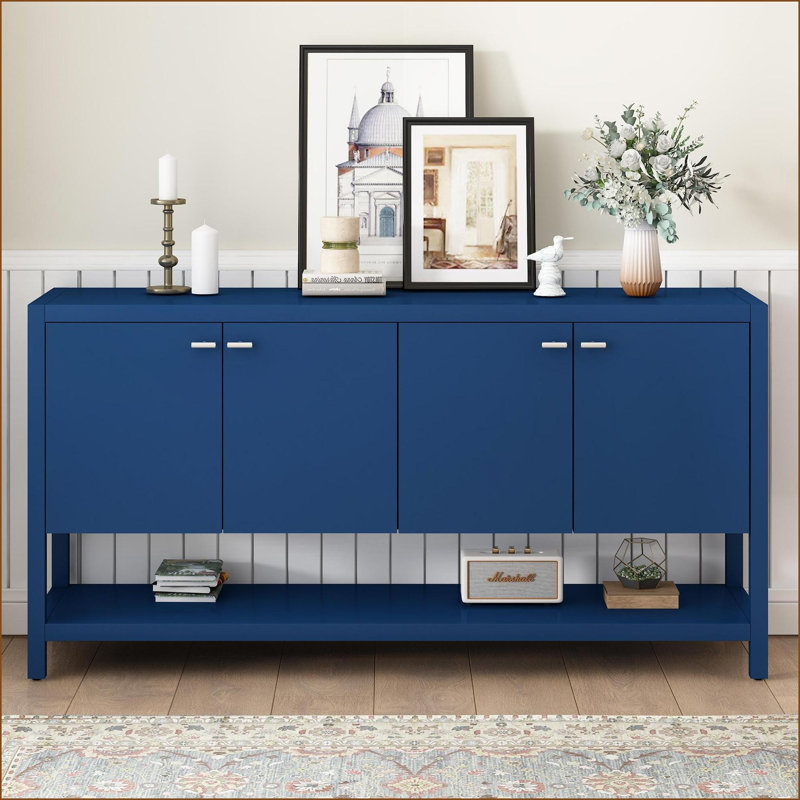 Table basse moderne en U en MDF pour vestibule, rangement spacieux Assemblage facile, Marine