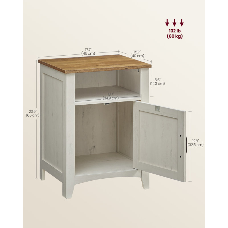 Bauman Farmhouse Nightstand, Bedside Table with a Cabinet and Open Compartment, White/Maroon Brown
