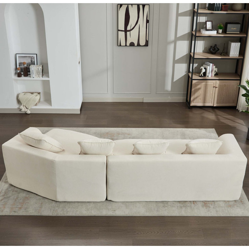 Ensemble de 2 repose-pieds modulaires à dossier bas et à dossier bas, Boucle blanc, H 26,77 po x l 127,95 po x P 45,27 po