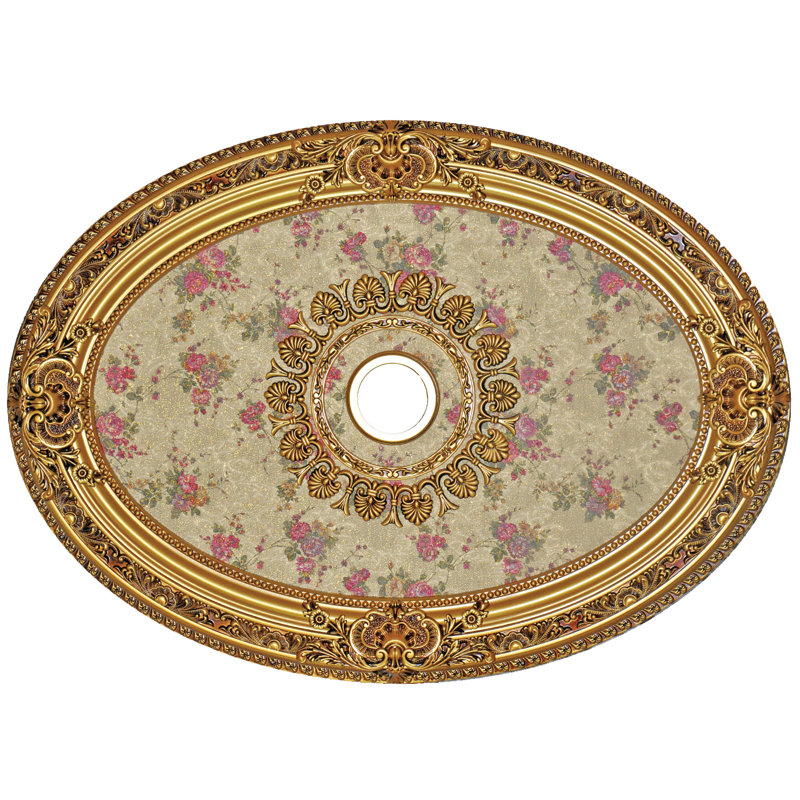 Médaillon de plafond ovale en forme de centre floral à cadre antique, Antique