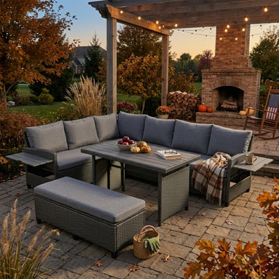 5 - Piece Wicker/Rattan Sectional Seating Group with Cushions and Extendable Side Tables