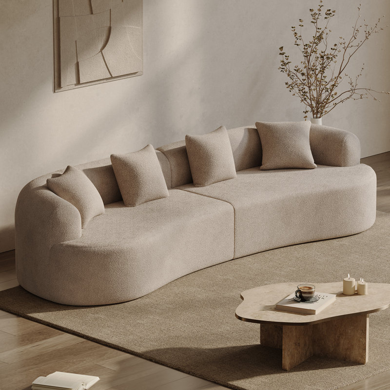 Canapé incurvé désossé en mousse à haute densité et sans assemblage requis, Marron clair, H 24,8 po x l 130,7 po x P 40,16 po