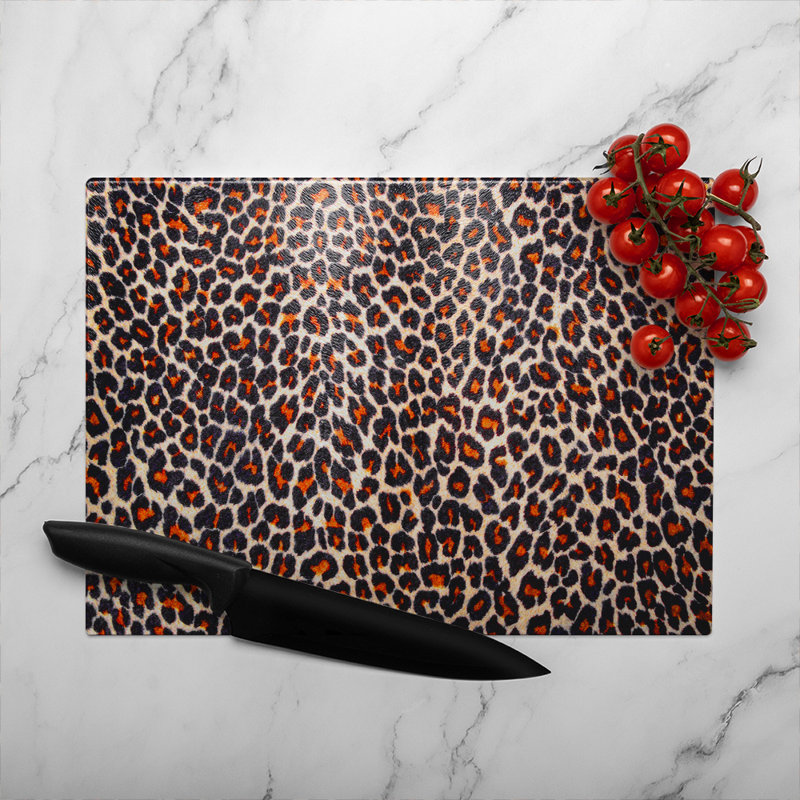 Print Of Leopard Skin Glass Chopping Board, 28cm L x 20cm W
