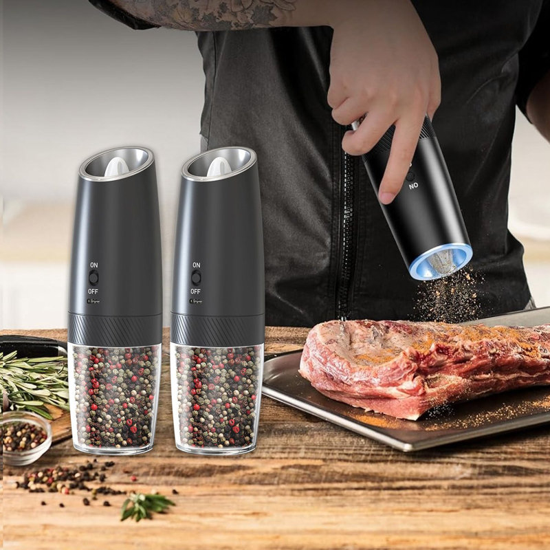 2 Pack Electric Salt And Pepper Grinder With LED Light Rechargeable