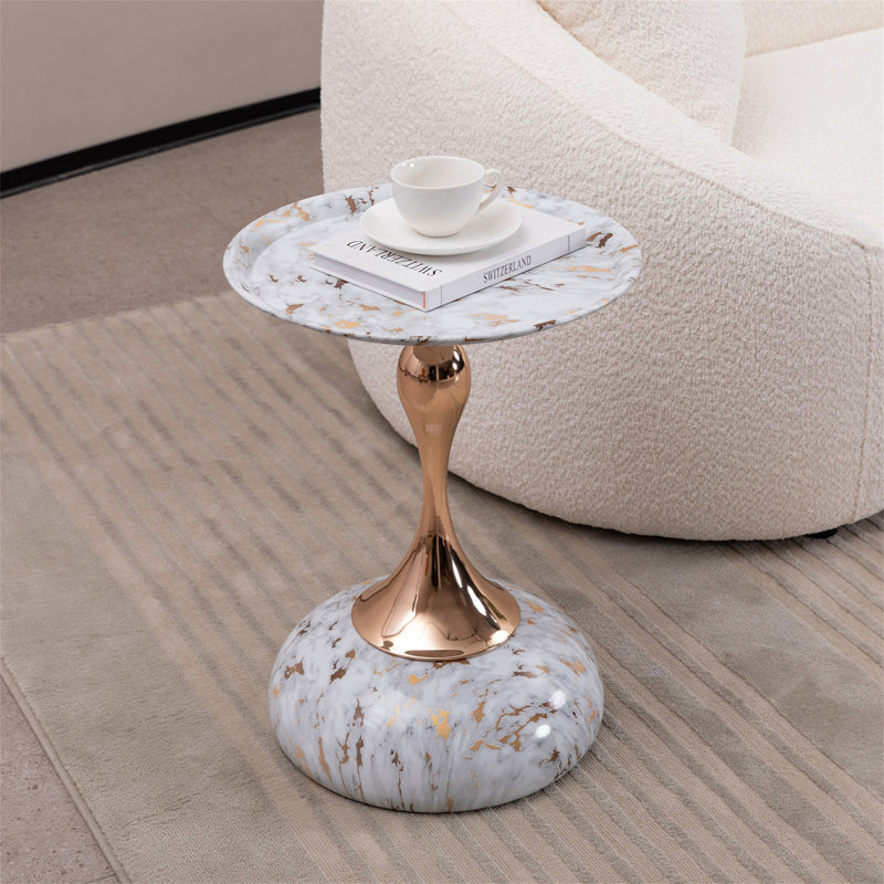 Table d'appoint polyvalente en métal à piédestal, Marbre blanc, Marbre blanc