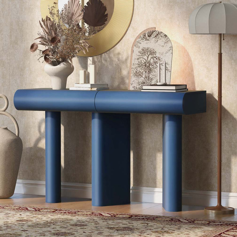 Entryway Table with 2 Curved Drawers,Space-Saving Hallway Table with Geometric Legs, Blue