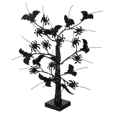 20" H Battery Operated LED Bat and Spider Tree Tabletop Decor 