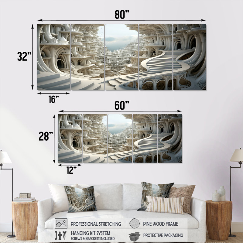 Ensemble de 5 pièces de décor architectural, H 32 po x l 80 po