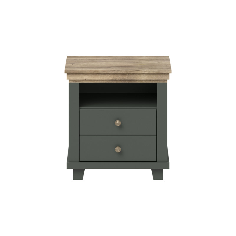Wickersham 52cm W Manufactured Wood Bedside Table, Green/Lefkas Oak 