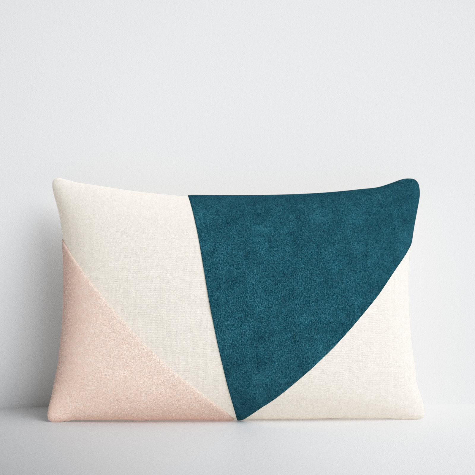 Kathleen Geometric Cotton Lumbar Pillow Cover, Teal/Peach