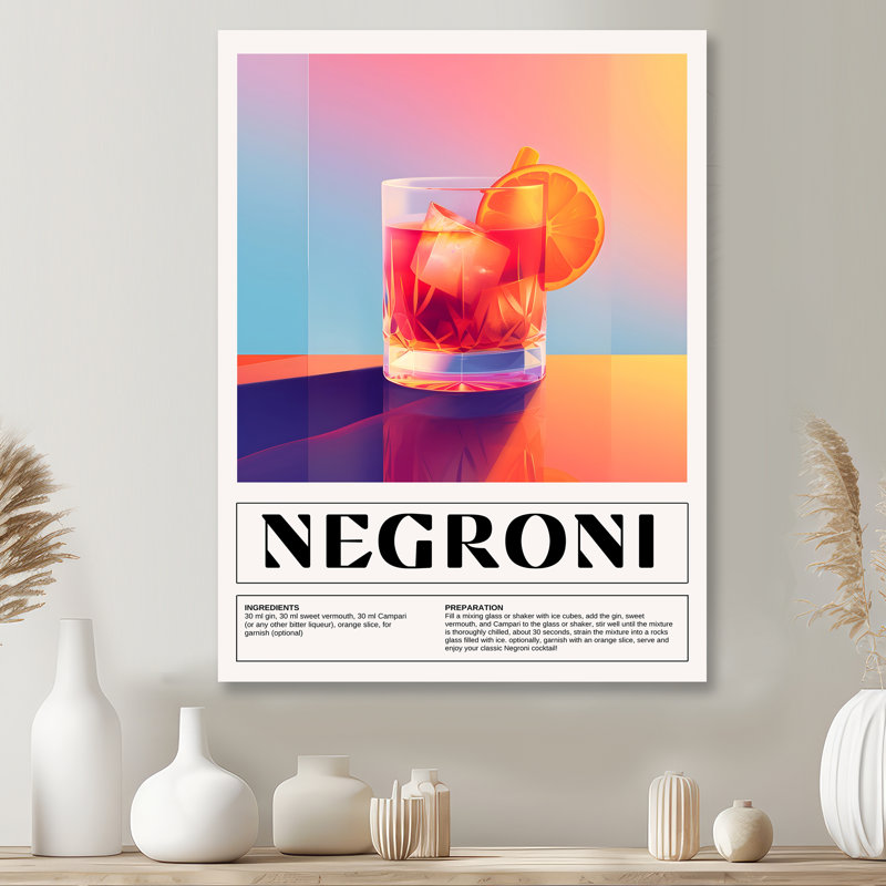 Décoration murale verre à l'ancienne «Negroni On The Rocks», Métal métal, H 32 po x l 16 po x P 1 po