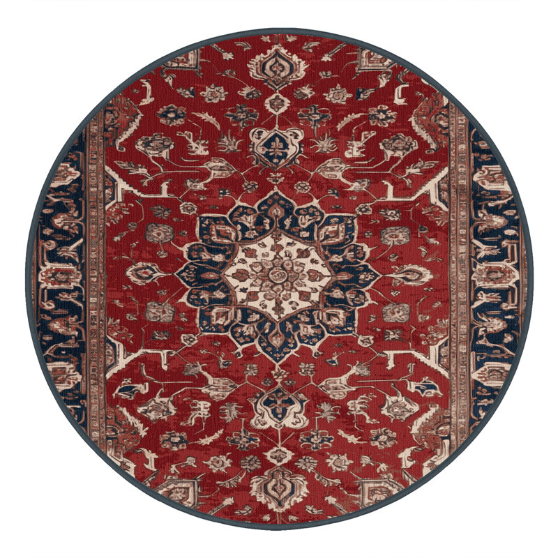 Machine Washable Persian Brown Area Rug, Round 6'