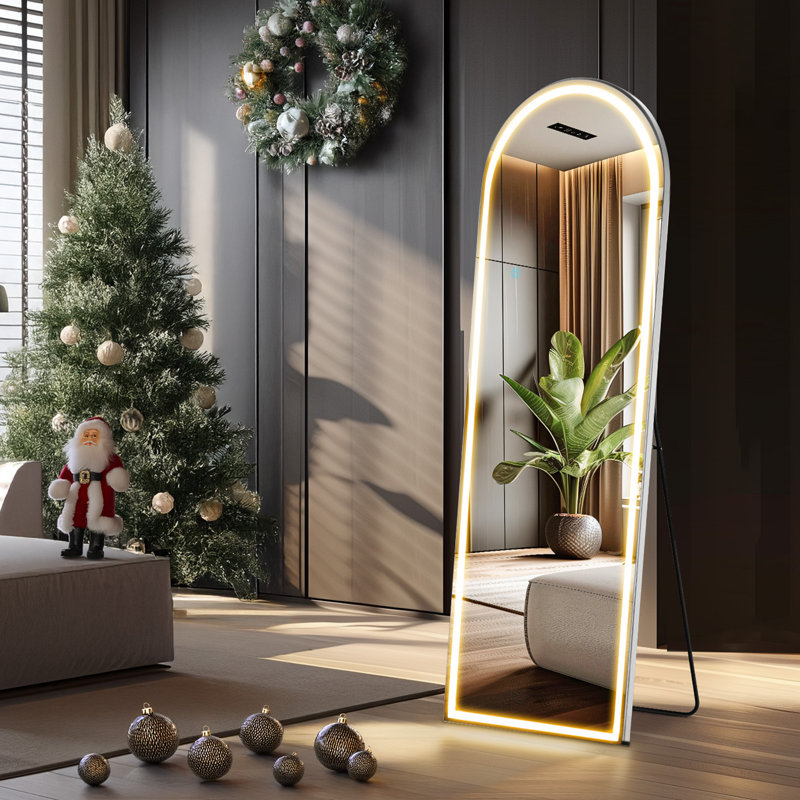 Arched LED Metal Floor Mirror, 71" x 26"
