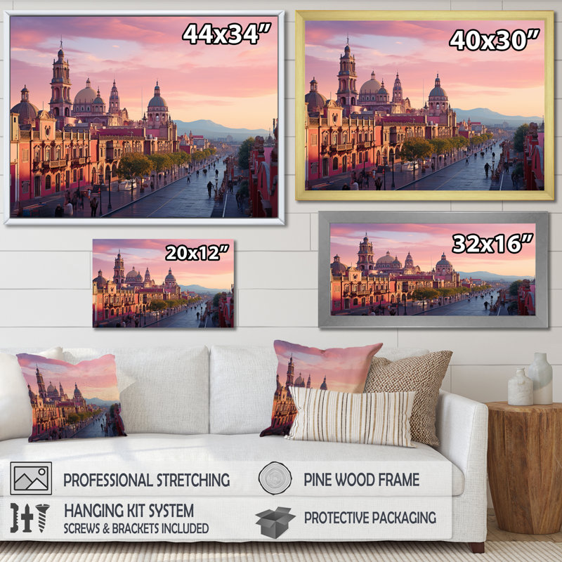 Zocalo Mexico Landscape, impression sur toile, Cadre flottant noir, H 30 po x l 40 po x P 1,5 po