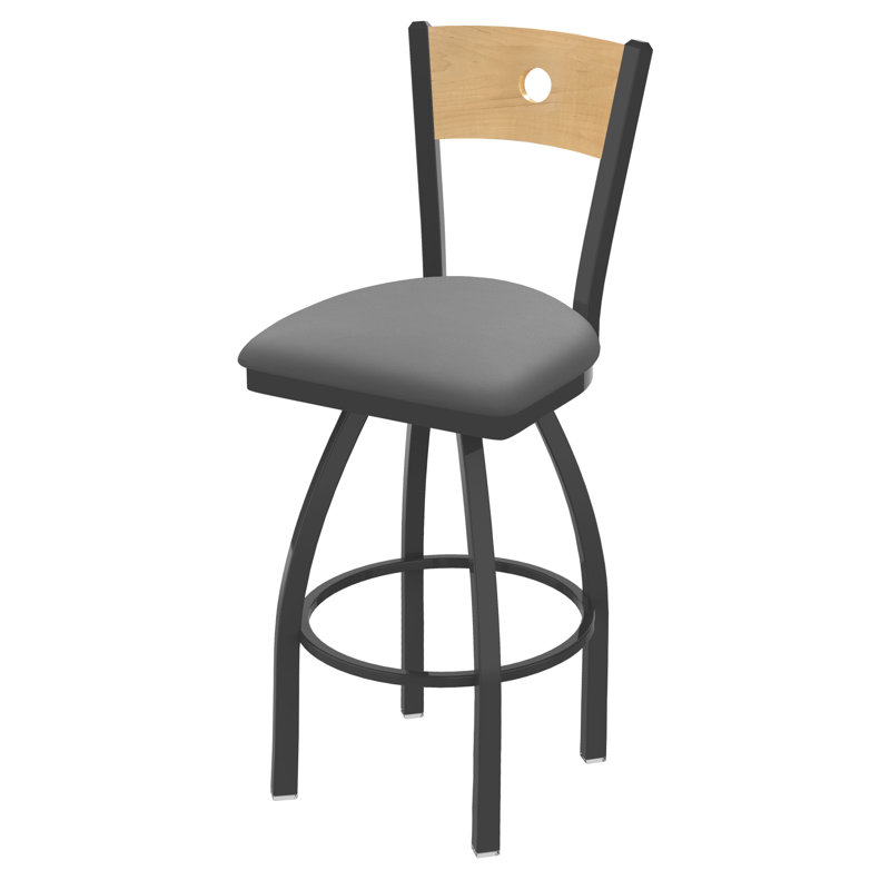 830 Voltaire Swivel Bar & Counter Stool, Natural Maple, Canter Folkstone Gray Vinyl / Bronze Frame