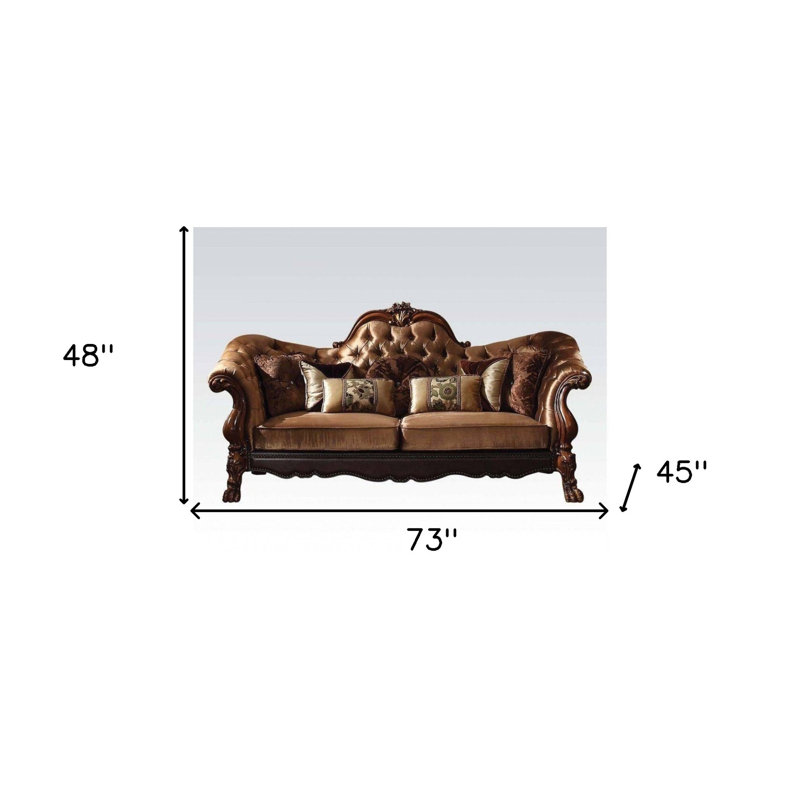 Elegant Brown Leather Sleeper Loveseat with Foam Cushioning and Wood Accents
