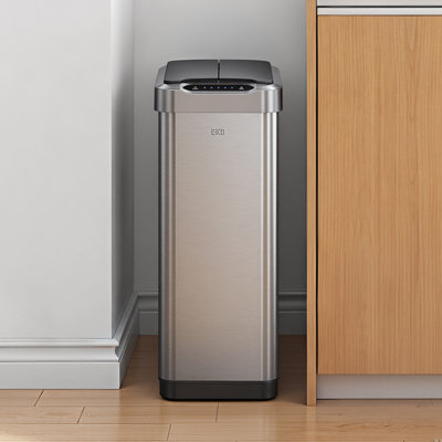 Poubelle à capteur de mouvement EKO Phantom-T, finition en acier inoxydable brossé 13,2 gallons / 50L, poubelle résistante aux empreintes digitales pour une élimination sans effort des déchets