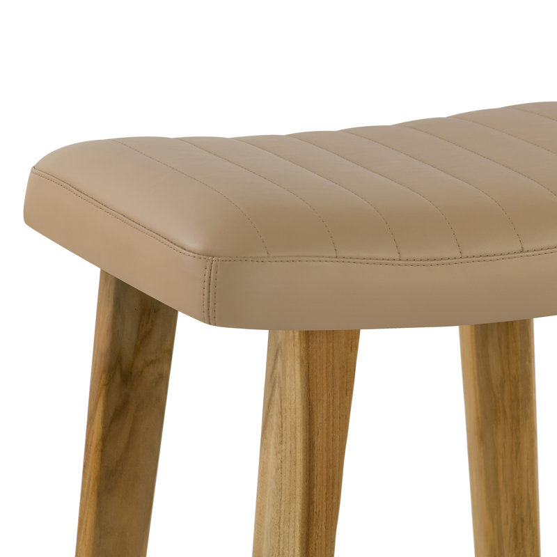 Tabouret de bar en cuir de teck beige Bonita, Teck naturel, Hauteur du bar