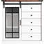 Armoire de rangement à panneau de particules avec DEL intégrée, 5 tiroirs et 2 tablettes réglables, blanc rétro, pour armoire de rangement pour espace de vie principal, 5 tiroirs et plus, blanc et noyer