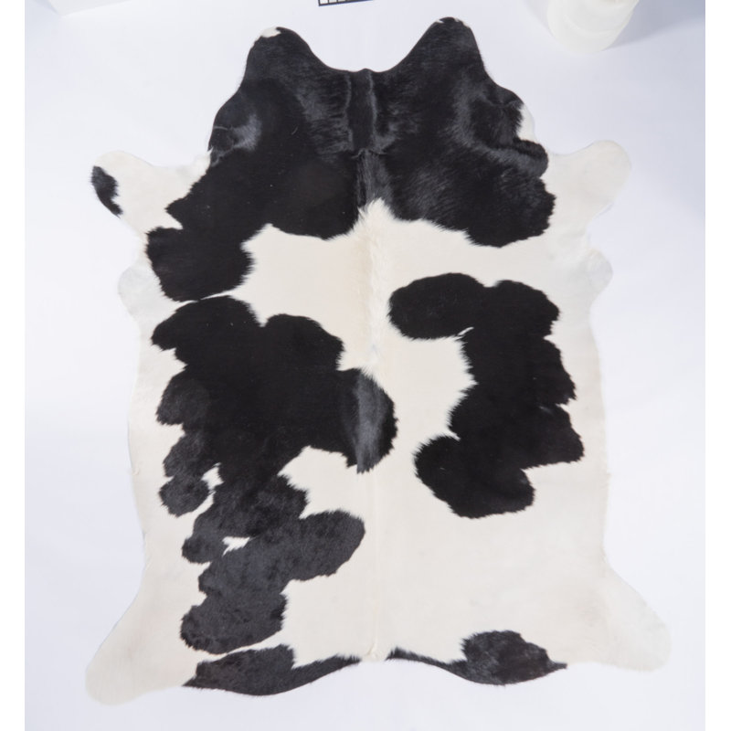 Tapis en cuir de vache noir et blanc - Tapis en cuir véritable, Nouveauté de 7 pi x 7 pi 6 po
