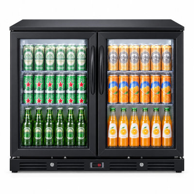 Réfrigérateur à boissons 35 pouces à double porte noir, réfrigérateur à boissons avec serrure, 36-50 ° F, 4 tablettes chromées, éclairage DEL, évent avant