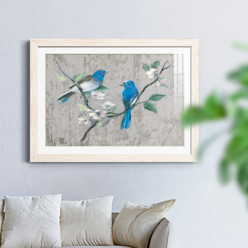 Chanson du printemps I - peinture encadrée, Papier avec cadre blanc, H 31,5 po x l 23,5 po x P 1,5 po