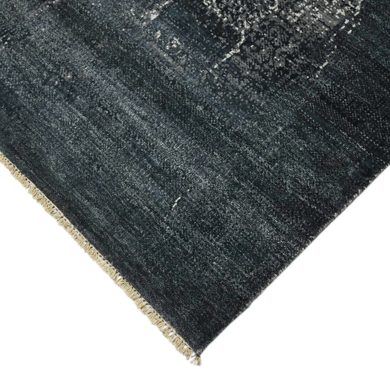 Black Hand-Knotted Wool and Synthetic 8' x 10' Area Rug