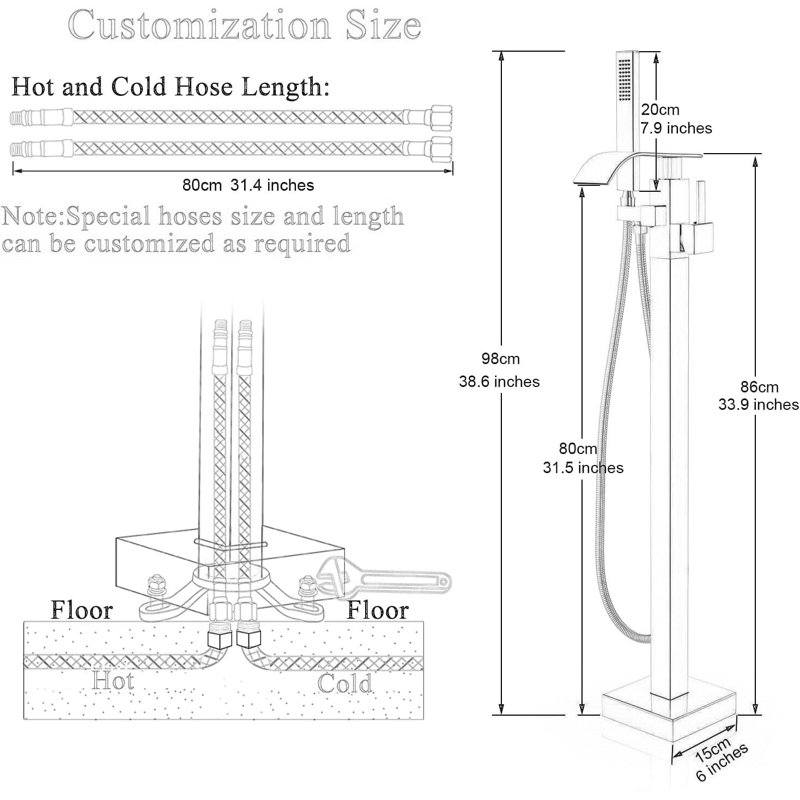 Floor Waterfall Faucet with Diverter, Gold