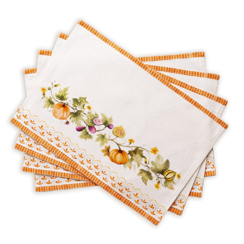 Maison d'Hermine  Pumpkin Garden - Cloudy Cream 100% Cotton Placemats Set 4 - 13" x 19"
